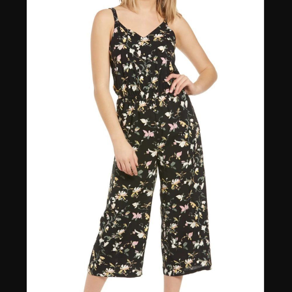 Vero Moda Jumpsuit Simply Easy Floral Pattern Culotte Cropped Casual Black Cute